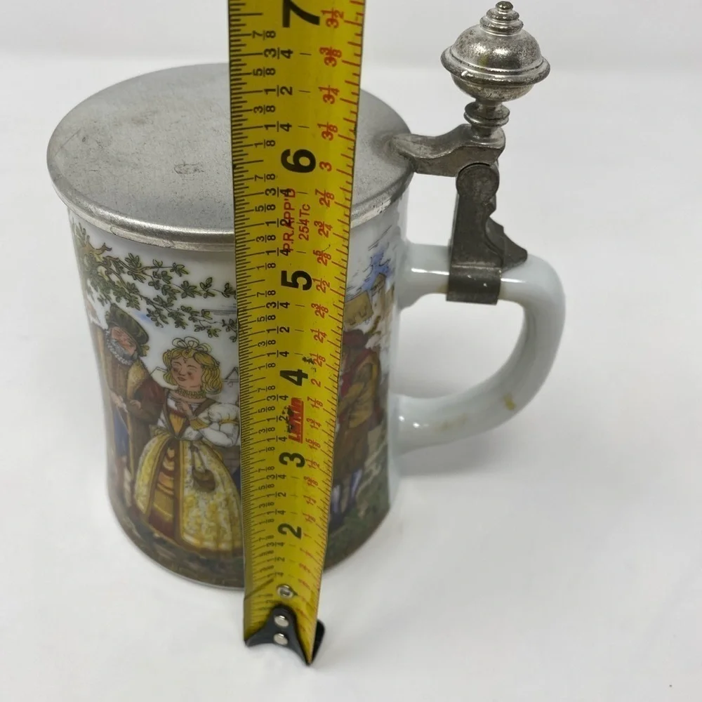 Vintage BMF German Milk Glass Beer Stein with Flat Pewter Lid